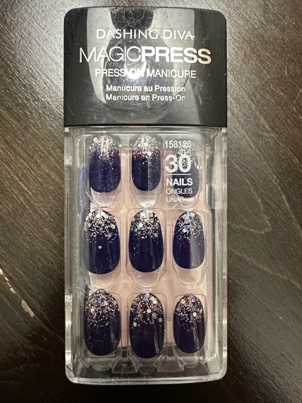 MagicPress Deep Purple Glitter Press-On Nails medium length oval/almond nails